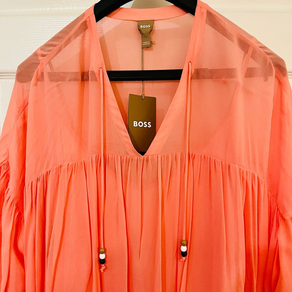 BOSS - Shirred Maxi Dress - Coral - Size 12